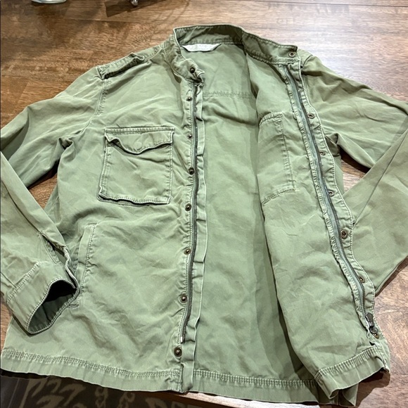 Zara Denim Green Utility Jacket with Military Styling Medium - Picture 3 of 7